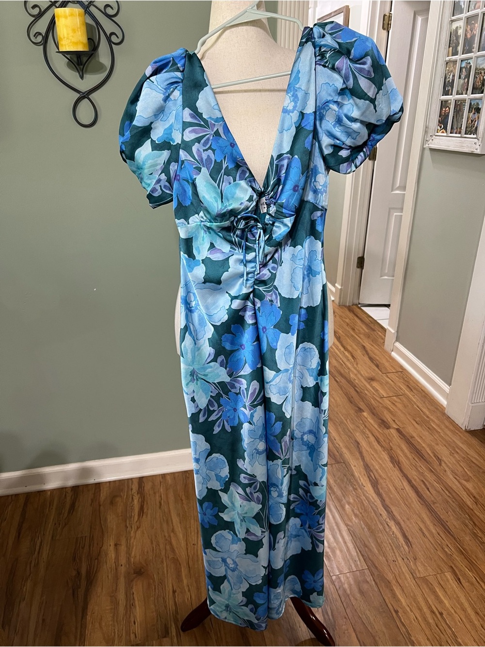 Hello Molly Teal Blue Floral Tie-Front Midi Dress - Picture 4 of 7